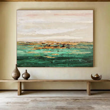 Load image into Gallery viewer, Green - Hued Coastal Abstract Painting on Canvas - “Golden Shores” DKH648
