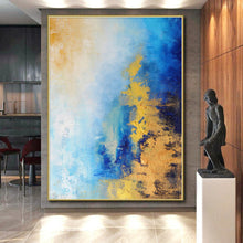 Load image into Gallery viewer, Hand - painted Extensive Blue and Gold Gradient Abstract Acrylic Art for Stylish Hallways LargeART0018
