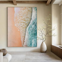 Load image into Gallery viewer, “Coastal Embrace” – Pink &amp; Blue Aerial Beach - view Abstract Acrylic Art DTP044
