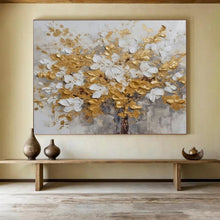 Load image into Gallery viewer, “Golden and White Blossom Tree” - Textured Floral Abstract Acrylic, Ideal for Luxury Bedroom and Dining Room DLZ246
