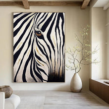 Load image into Gallery viewer, “Gilded Zebra Eye” - Black, White, and Gold Animal Art on Canvas DKH1423
