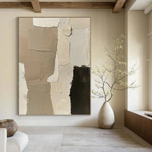 Load image into Gallery viewer, “Neutral Collage Textures” - Beige, Black Abstract Art on Canvas DKH1161
