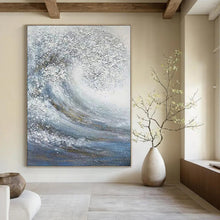 Load image into Gallery viewer, “Swirling Wave with Gold Accents” – Textured, swirling wave in blue and white, with gold hints. DTP337
