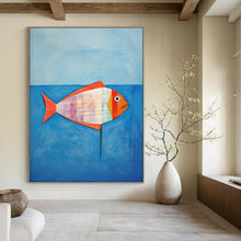 Load image into Gallery viewer, Whimsical Striped Fish Abstract Painting, Ideal for Coastal - Themed Bedroom &amp; Family Kitchen LargeART1836
