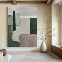 Load image into Gallery viewer, Green &amp; Gray Geometric Abstract Painting, Ideal for Minimalist Living Room &amp; Modern Office LargeART1434
