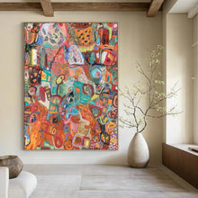 Load image into Gallery viewer, “Vibrant Chaos” Abundant warm hues like orange, red, with assorted shapes and lines. DTP291
