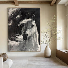 Load image into Gallery viewer, Monochrome Abstract Horse Painting, Dynamic Brushstroke Art for Equestrian Lounge &amp; Rustic Study LargeART2183
