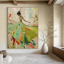 Load image into Gallery viewer, “Elegant Dancer in Green” – Abstract Figure Oil Painting with Flowing Colors DTP082
