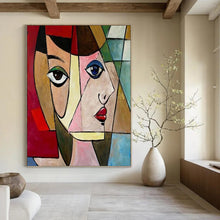 Load image into Gallery viewer, “Cubist Portrait” - Colorful Geometric Face Art on Canvas DKH1407

