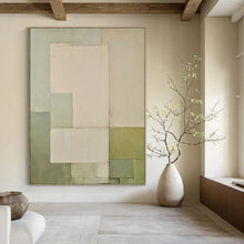 Load image into Gallery viewer, Light Green &amp; Gray Geometric Abstract Painting, Ideal for Minimalist Living Room &amp; Modern Office LargeART1444
