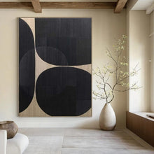 Load image into Gallery viewer, Black &amp; Beige Circular Abstract Painting, Ideal for Modern Office &amp; Minimalist Living Room LargeART1474

