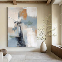 Load image into Gallery viewer, “Colorful Abstract Cityscape in Neutral Tones” - Beige, Grey, Blue, Orange Abstract Art on Canvas DKH1254
