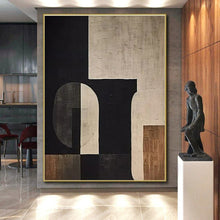 Load image into Gallery viewer, Black - Beige Geometric Abstraction Art for Modern Home &amp; Art Gallery LargeART0862
