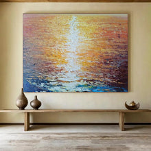 Load image into Gallery viewer, Golden Sunset Seascape Abstract Painting on Canvas - “Sunset Gleam” DKH637
