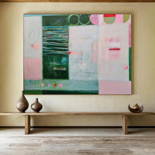 Load image into Gallery viewer, Green &amp; Pink Abstract Blocks - Fresh Living Room Art LargeART1500

