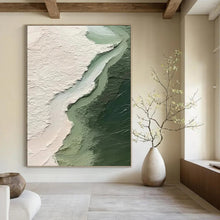 Load image into Gallery viewer, “Textured Green and White Abstraction” - Layered Color Field Art on Canvas DKH1382
