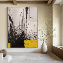 Load image into Gallery viewer, “Ink &amp; Lemon” – Black, White &amp; Yellow Abstract Acrylic with Bold Strokes DTP053
