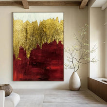 Load image into Gallery viewer, “Gold and Red Abstract Horizon” - Gold, Red Abstract Art on Canvas DKH1339
