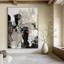 Load image into Gallery viewer, “Monochrome Textured Abstraction” Abstract Black - and - Beige Painting on Canvas, Modern Wall Decor DKH966
