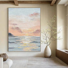 Load image into Gallery viewer, “Sunset Sea Impasto” - Blue, Orange, Pink Abstract Coastal Art on Canvas DKH1144
