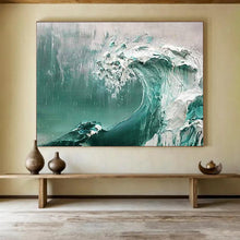 Load image into Gallery viewer, “Turquoise Ocean Wave” - Impasto - Style Abstract Acrylic, Great for Bathroom and Coastal Living Room DLZ232
