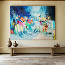 Load image into Gallery viewer, Blue &amp; Colorful Abstract Fusion - Energetic Living Room Art LargeART1503
