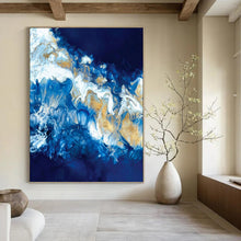 Load image into Gallery viewer, “Blue and Gold Fluid Art” - Abstract Liquid Art on Canvas DKH1650
