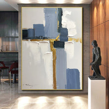 Load image into Gallery viewer, Large - Format Blue - Gold Abstract Art for Coastal Bedroom &amp; Chic Lounge LargeART0506
