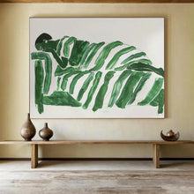 Load image into Gallery viewer, Playful Green Striped Figure Abstract Painting for Kids’ Playroom &amp; Eclectic Den DKH227
