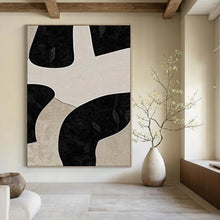 Load image into Gallery viewer, Black &amp; Beige Organic Shapes Abstract Canvas Painting, Ideal for Contemporary Studio &amp; Monochrome Dining Room LargeART1099
