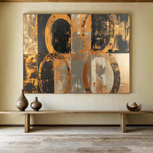 Load image into Gallery viewer, Hand - painted Black and Gold Circular Patterns Acrylic Art for Stylish Boutique Entrances LargeART1716
