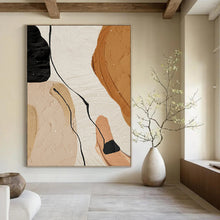 Load image into Gallery viewer, “Neutral Shapes &amp; Black Lines” - Minimalist Abstract Art on Canvas DKH1513
