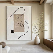 Load image into Gallery viewer, “Minimalist Shape and Line Abstract” - Beige, Black, White Abstract Art on Canvas DKH1327
