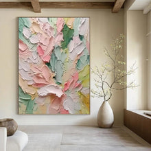 Load image into Gallery viewer, “Pastel Floral Impasto” - Soft Pink, Green, and Yellow Flower Art on Canvas DKH1397
