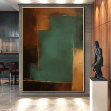 Load image into Gallery viewer, Teal and Brown Abstract Contrast Acrylic Art - Perfect for Modernist Home Office &amp; Eclectic Living Room LargeART0601
