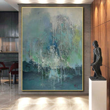 Load image into Gallery viewer, Dripping Green and Blue Abstract Acrylic Art - Ideal for Nature - lover’s Bedroom &amp; Eclectic Studio LargeART0638
