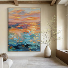 Load image into Gallery viewer, Impressionistic Abstract Seaside Sunset, Vibrant Color - Blended Coastal Art for Beach House Living Room &amp; Relaxation Nook LargeART2204
