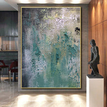 Load image into Gallery viewer, Textured Teal and Green Abstract Acrylic Art - Ideal for Bohemian - style Cafe &amp; Nature - lover’s Study LargeART0578
