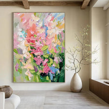 Load image into Gallery viewer, “Vibrant Floral Impasto” - Pink, Blue, and Green Flower Art on Canvas DKH1403
