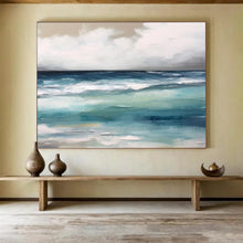 Load image into Gallery viewer, Layered Blue Ocean Waves Under Cloudy Sky Abstract acrylic painting DLZ051
