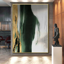 Load image into Gallery viewer, Green, Gold, and Gray Abstract Drip Acrylic Art - Great for Luxe Home Office &amp; Sophisticated Lounge LargeART0640
