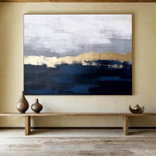 Load image into Gallery viewer, Blue and Gold Abstract Painting on Canvas - “Coastal Horizons” DKH784
