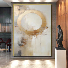 Load image into Gallery viewer, Gold Ring with Drips Acrylic Art - Great for Modern Art Gallery &amp; Glamorous Dining Room LargeART0586

