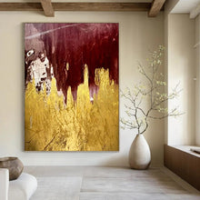 Load image into Gallery viewer, “Red and Gold Abstract Landscape” - Red, Gold Abstract Art on Canvas DKH1336
