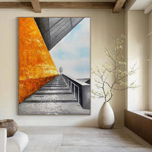 Load image into Gallery viewer, “Industrial Staircase” – Surreal Architectural Oil Painting with Bold Color Contrast DTP281
