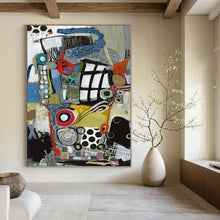 Load image into Gallery viewer, Colorful Collage Abstract Canvas Painting, Suited for Eclectic Home Office &amp; Vibrant Art Gallery LargeART1096
