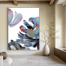Load image into Gallery viewer, Gilded Floral Whimsy – Blue, Purple, Pink, and Gold Flower - Inspired Abstract DTP199
