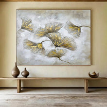 Load image into Gallery viewer, Gold and Silver Ginkgo Leaf Painting on Canvas - “Elegant Foliage” DKH790

