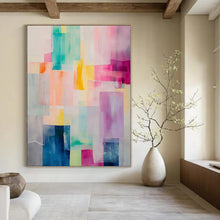 Load image into Gallery viewer, Colorful Transparent Rectangles Abstract Canvas Painting, Great for Modern Office &amp; Eclectic Gallery LargeART1177
