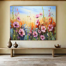 Load image into Gallery viewer, Wildflower Meadow “Colorful Cosmos” Painting on Canvas, Cheerful Floral Art DKH903
